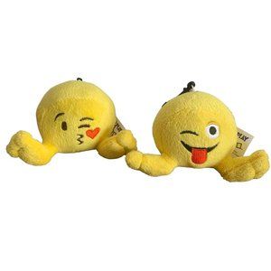 2 Winking Emoji Smiley Faces Keychain Plush FunToPlay Toys  3.5"x5" Heart Tongue